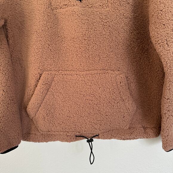 Sherpa Fleece Quarter Zip Pullover Kangaroo Pocket Cinch Waist Sweater Womens - Picture 2 of 6